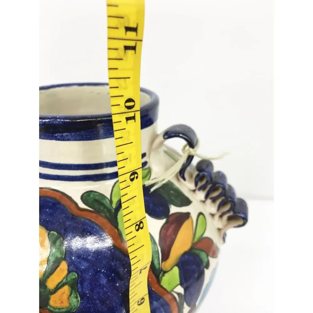 Talavera Vase Hand Painted Woman Pottery Jug Signed Venegas Mexico